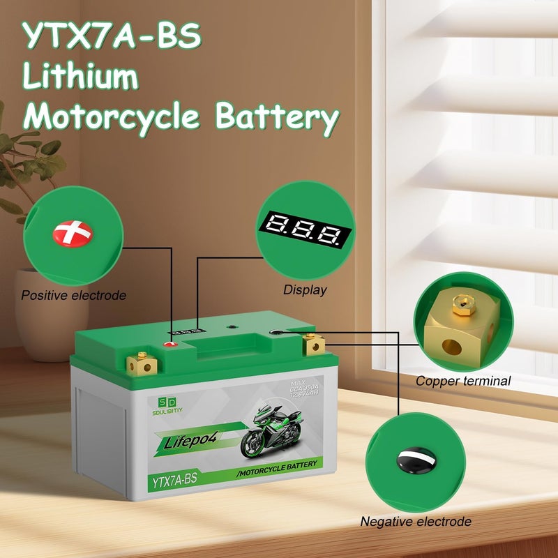 SDULIBITIY YTX7A-BS Lithium Motorcycle Battery 12.8V 4Ah 350CCA High Performance Lithium Powersports Battery with Smart BMS, Compatible Motorcycle, Scooter,ATV, UTV, Snowmobiles,4 Wheeler, and Generator Battery - Image 4